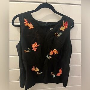 Annie Alexander  Women's Black Fish Print Sleeveless Tank Top Blouse, Size 14